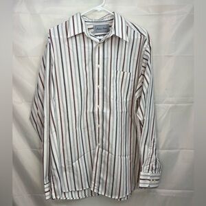 Madison Avenue men’s blue red stripe Pima blend pinpoint button down dress shirt